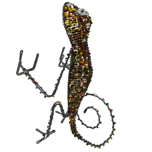 Handmade Other - Handmade South Africa Lizard Chameleon Wire Bead Card Pen Pencil Holder Vintage